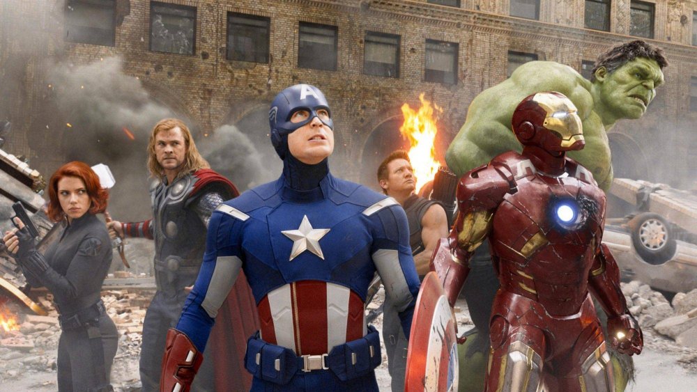 Black Widow, Thor, Captain American, Iron Man, and Hulk in the Avengers