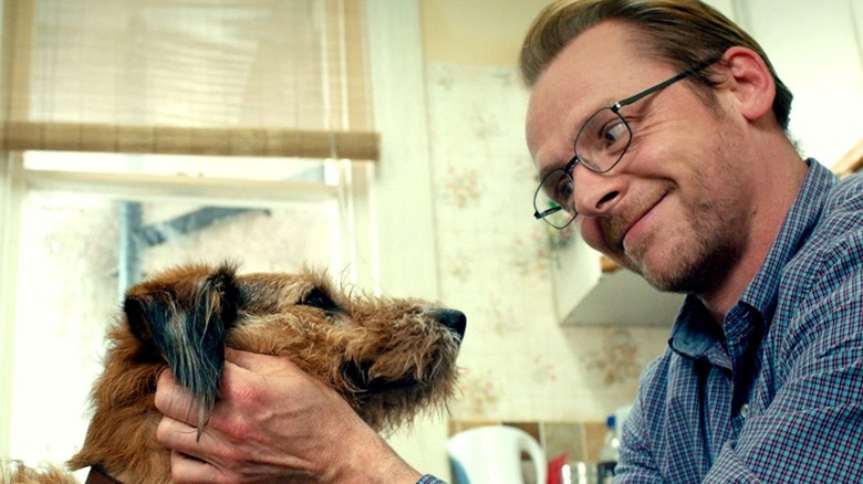 Simon Pegg and Dennis the Dog
