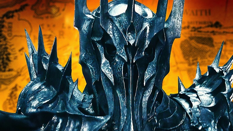 Sauron shown against a Middle-earth map backdrop