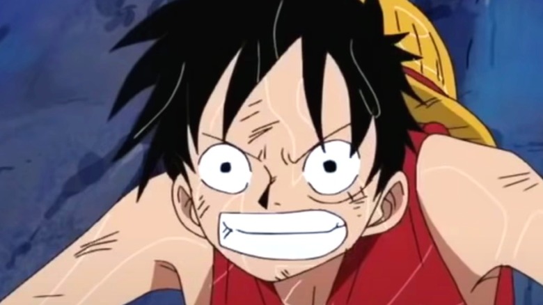 Luffy with water spilled on him