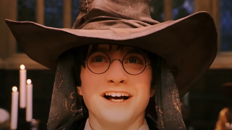 Harry Potter wearing the sorting hat