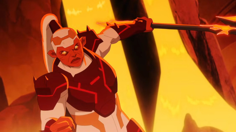 Domina battling with magma in the background on "Invincible" (2026)