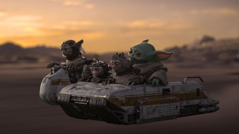 Grogu riding with the Anzellans in The Mandalorian and Grogu