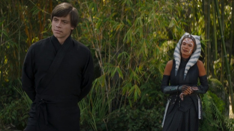 Ahsoka and Luke watch Grogu