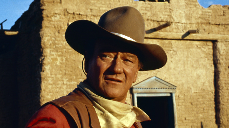 John Wayne on the set of "El Dorado"