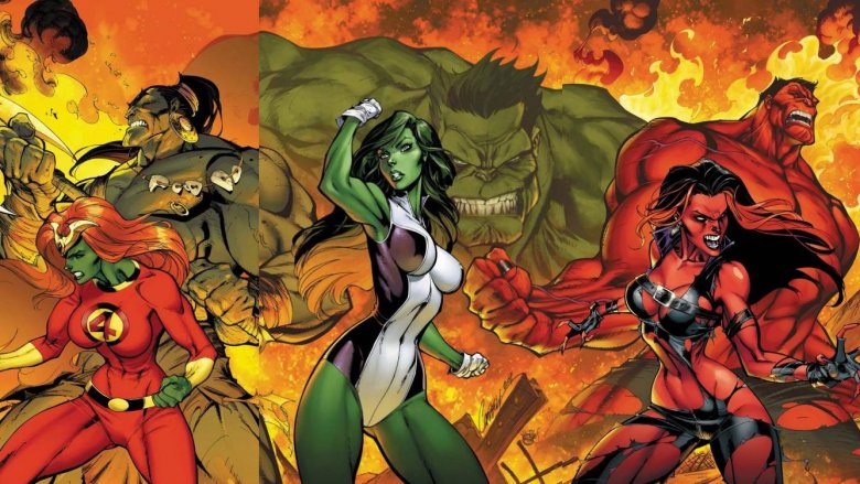 An image featuring multiple of Marvel's Hulks