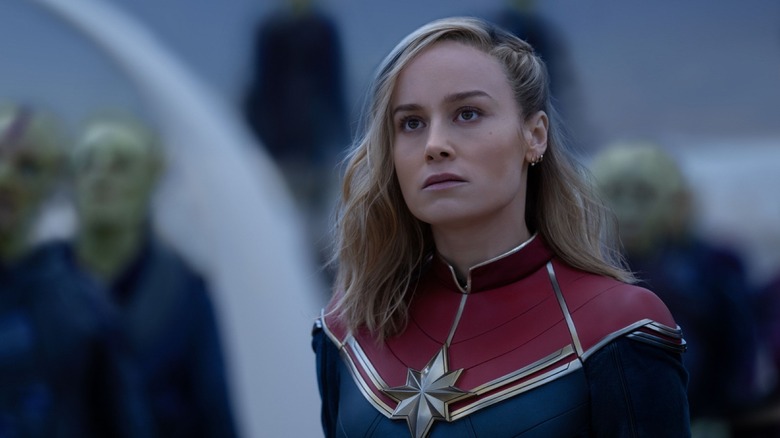 Captain Marvel looks up