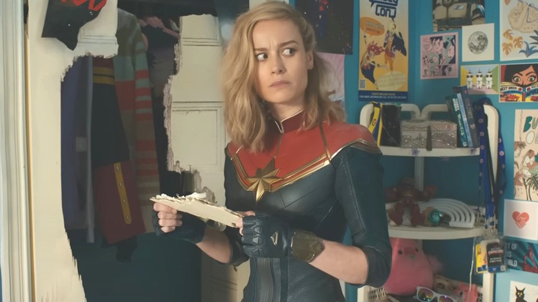 Brie Larson as Carol looking confused