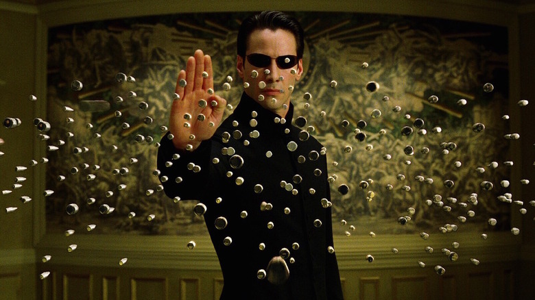 Neo stops a hail of bullets in 'The Matrix Reloaded' (2003)