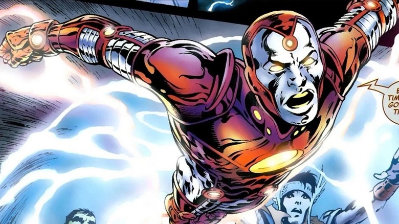 Iron Lad flying and yelling in anger