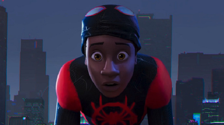 Miles Morales with Spider-Man mask pulled up