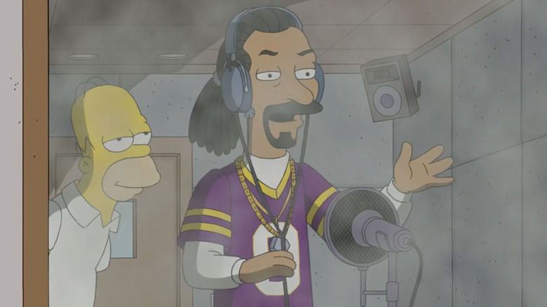 Snoop Dogg in a smoky studio with Homer Simpson