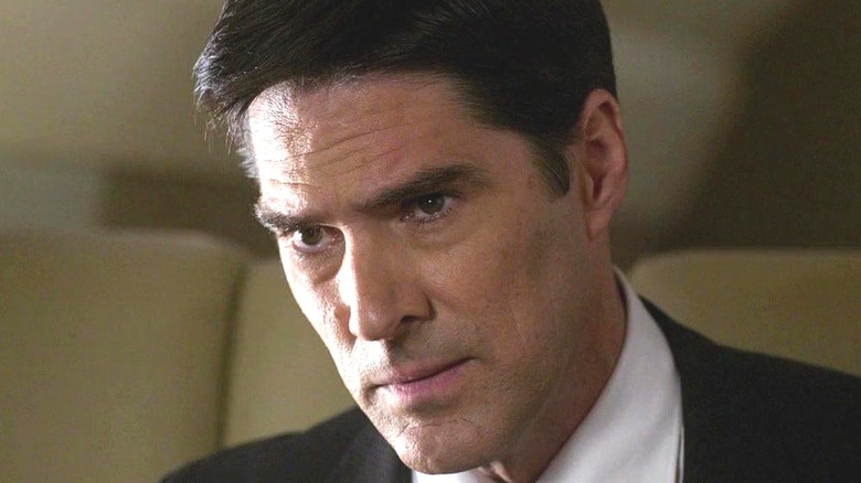 Thomas Gibson looks up on Criminal Minds