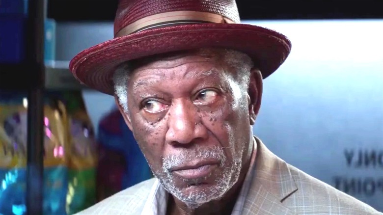 Morgan Freeman wearing straw hat