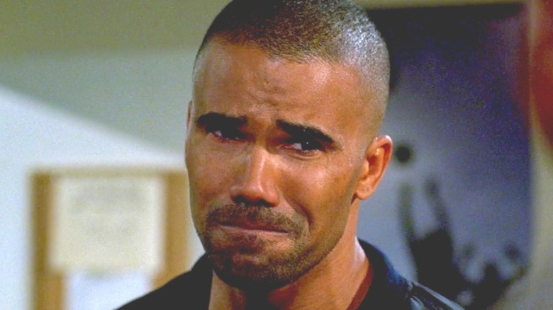 Shemar Moore as Derek Morgan crying