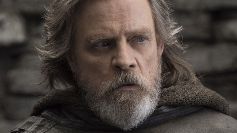 Luke Skywalker in close-up looking concerned