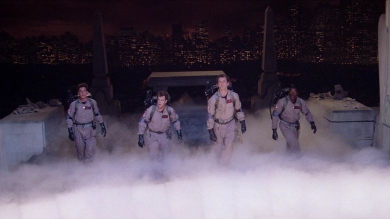 The Ghostbusters approaching Gozer