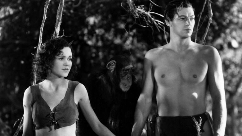 Jane wearing a simple bra beside Tarzan in "Tarzan and His Mate" (1934)