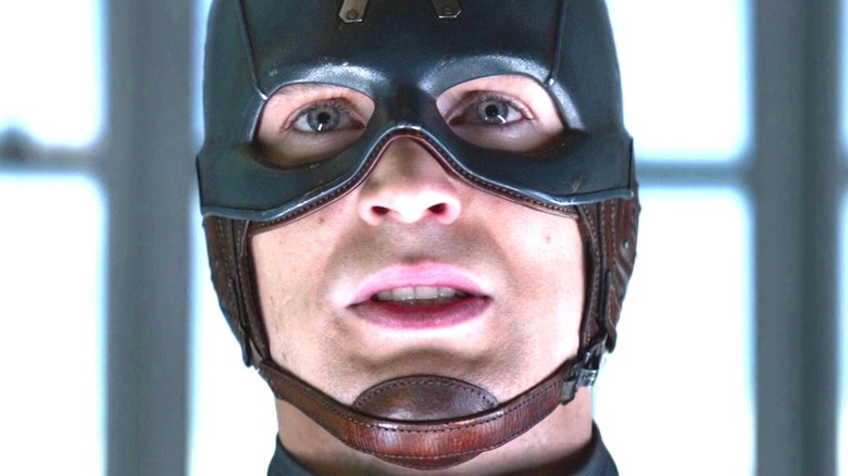 Chris Evans in his Captain America Helmet in The Winter Soldier