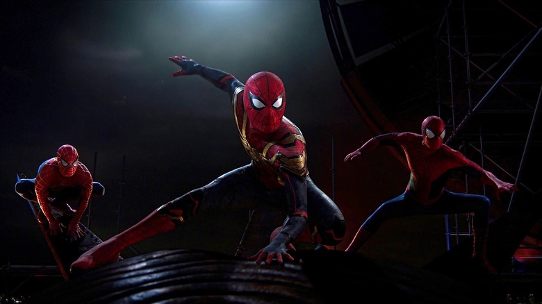 The three Spider-Men arrive to save the day in "Spider-Man: No Way Home" (2021)