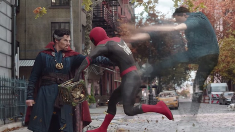 Doctor Strange kicks Peter Parker out of Spider-Man's body in "Spider-Man: No Way Home" (2021)