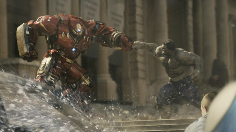 Iron Man and Hulk punch it out in "Avengers: Age of Ultron" (2015)