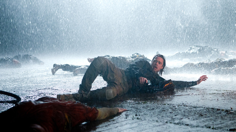Gerry Lane fighting zombies in the rain