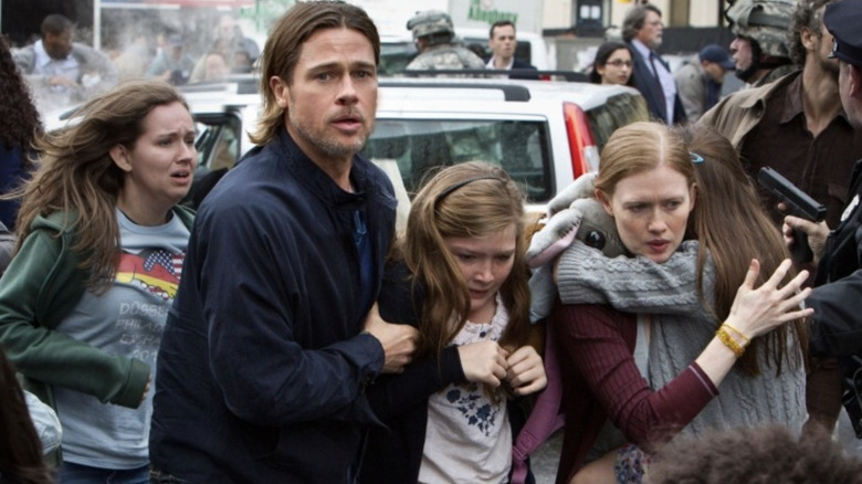 Brad Pitt is in a crowd