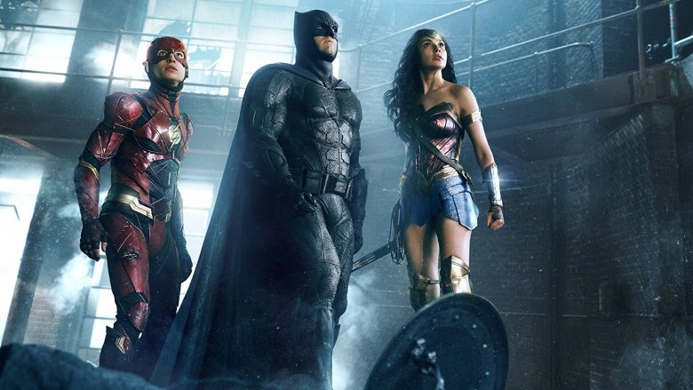 Ben Affleck, Gal Gadot, and Ezra Miller in Justice League (2017)