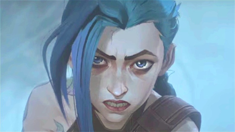 Jinx, voiced by Ella Purnell, looks grim in Arcane