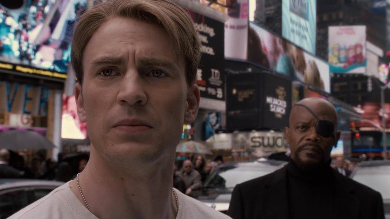 Chris Evans and Samuel L. Jackson in Captain America: The First Avenger