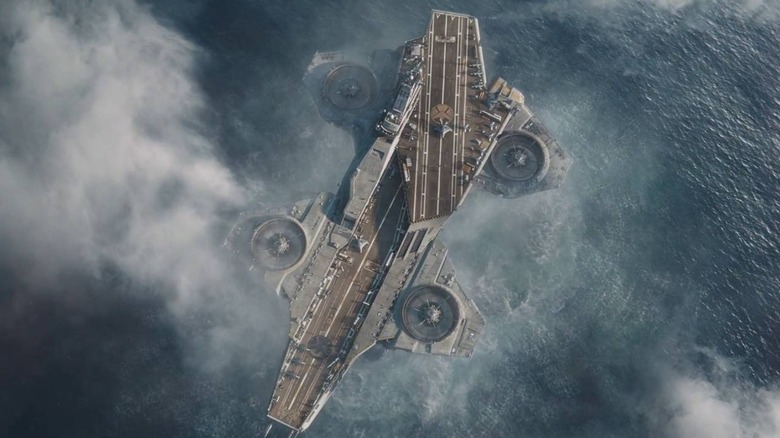 The helicarrier hovers above the ocean