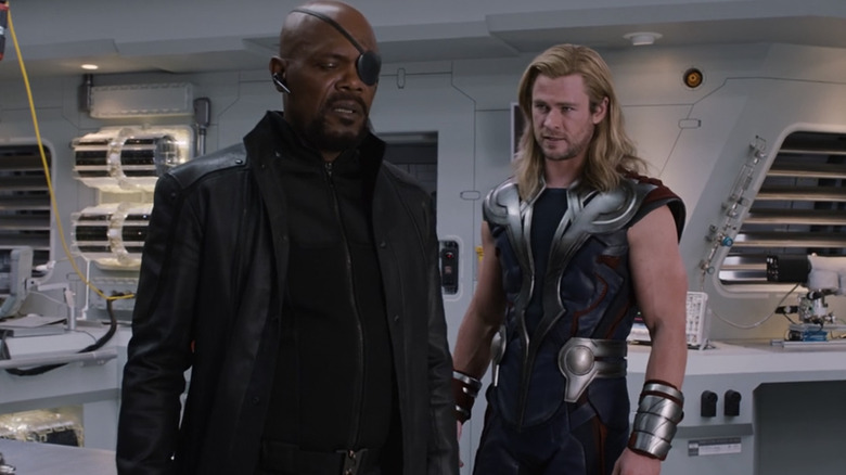 Nick Fury talking to Thor