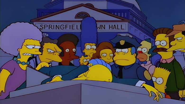 Mr. Burns lies dead in "Who Shot Mr. Burns, Part 1" (1995)