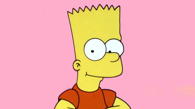 Bart Simpson stands against a pink background from 