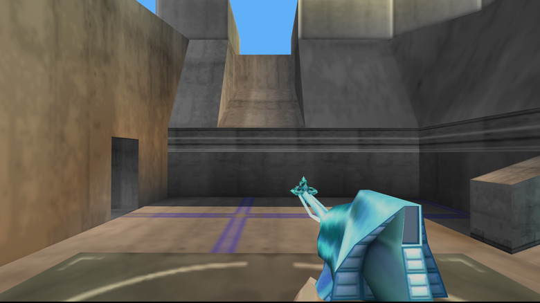 A gun points at a wall