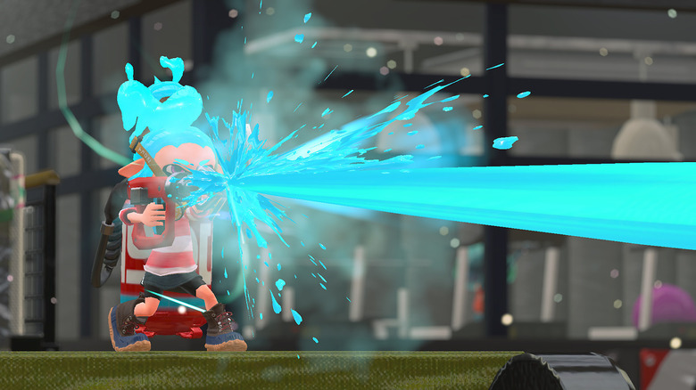 A squid person fires an ink gun