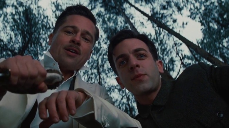 Raine and Utivich stare down at Landa in "Inglourious Basterds" (2009)