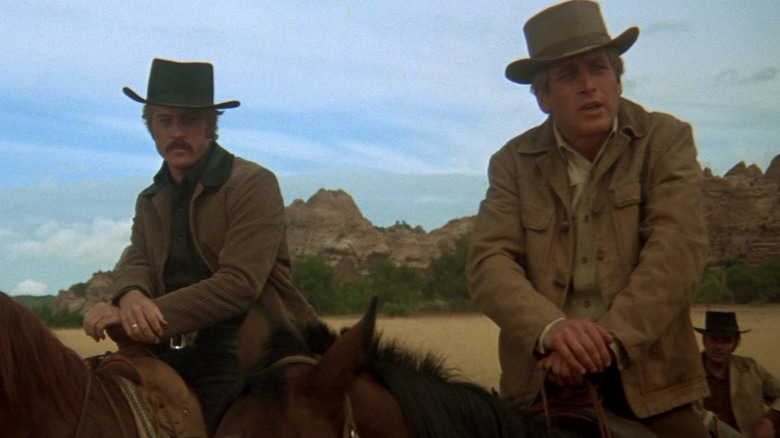 Robert Redford and Paul Newman as Harry Longabaugh and Butch Cassidy