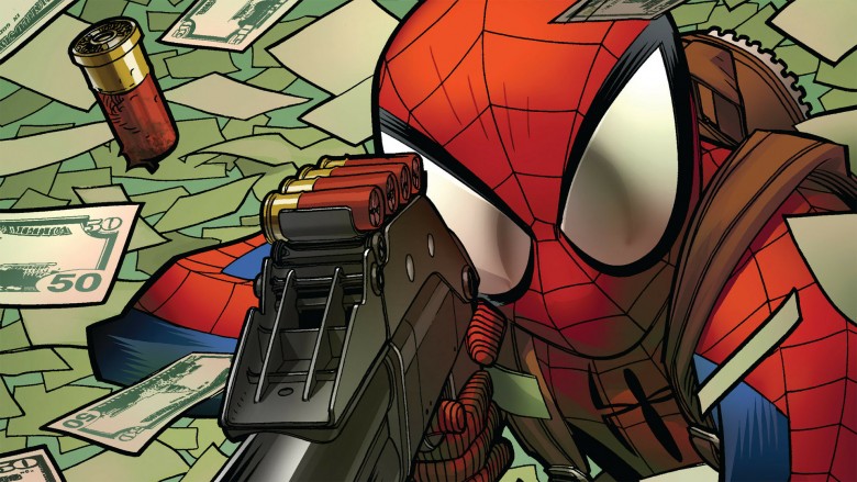 Spider-Man firing a shotgun