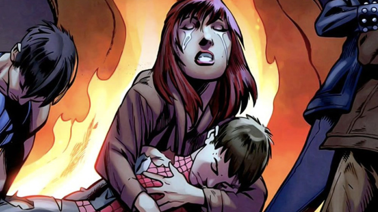 Mary Jane holds a dead Spider-Man