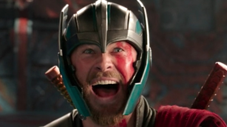 Thor looking surprised and delighted in Thor: Ragnarok