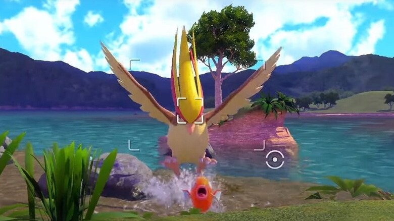 Pidgeot snatching Magikarp from water