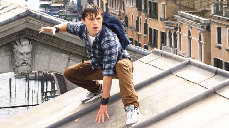 Peter Parker balancing on roof