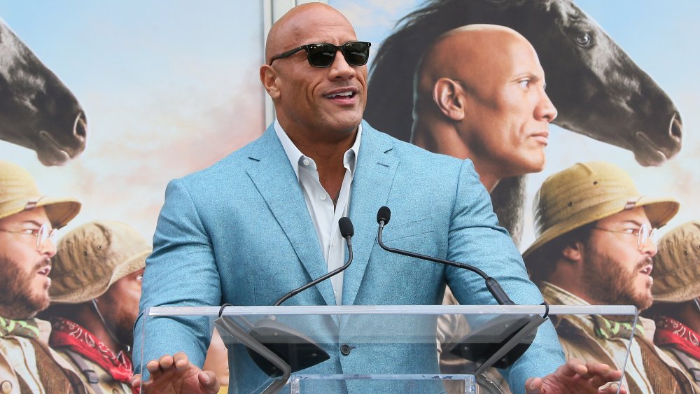 Dwayne "The Rock" Johnson at a Jumanji premiere event.