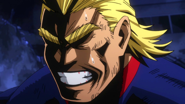 All Might sweats during a battle