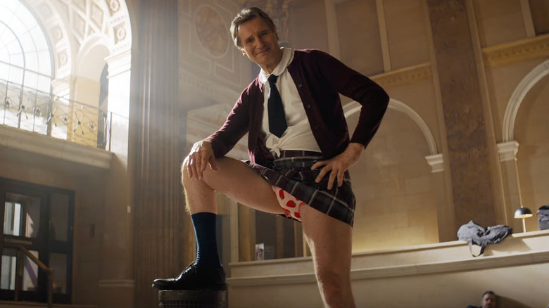 Frank Drebin Jr. dressed as a little girl in the Naked Gun reboot trailer
