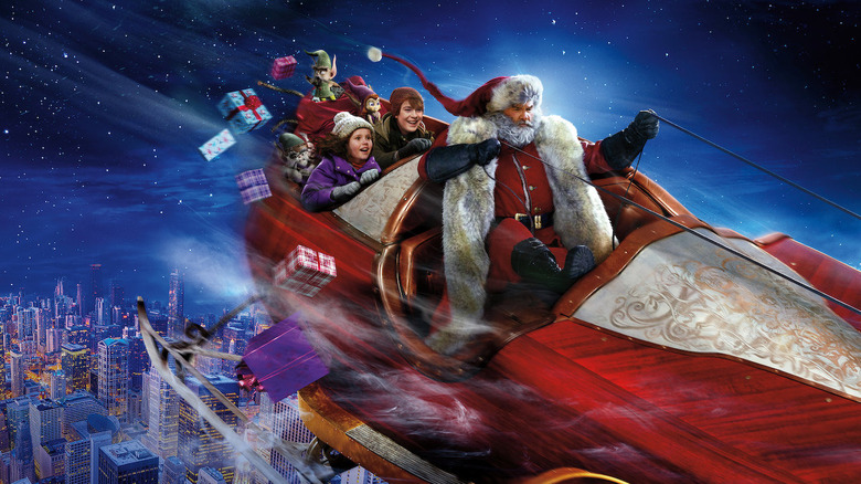 Santa and kids on sleigh