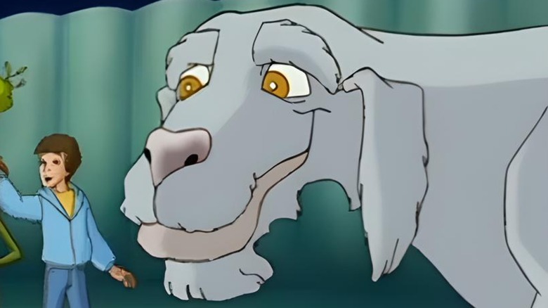 Falkor the Luck Dragon looking lovingly upon Bastian in "The Neverending Story" animated series