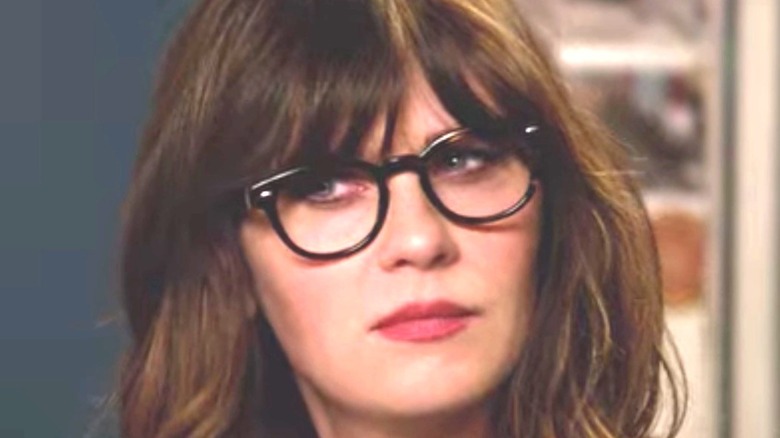 Jessica Day from New Girl squinting